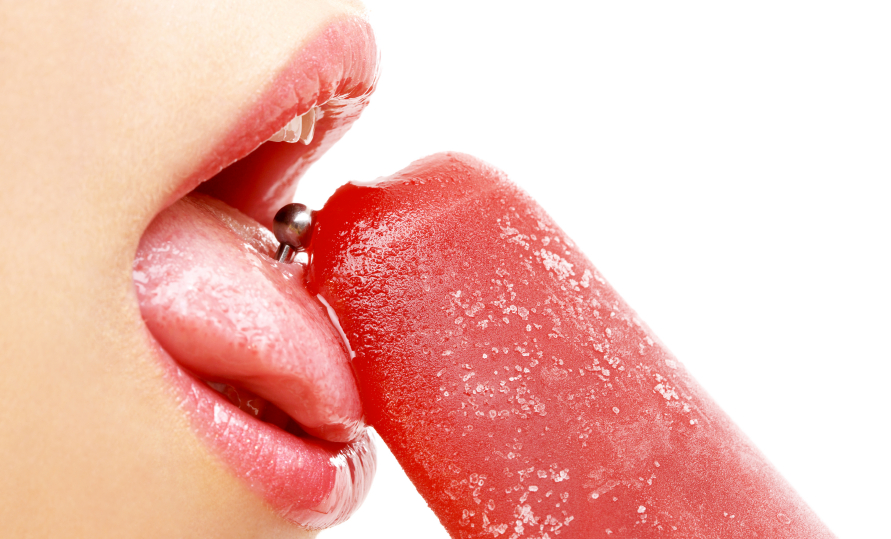picture of ice-cream, lips and tongue over white